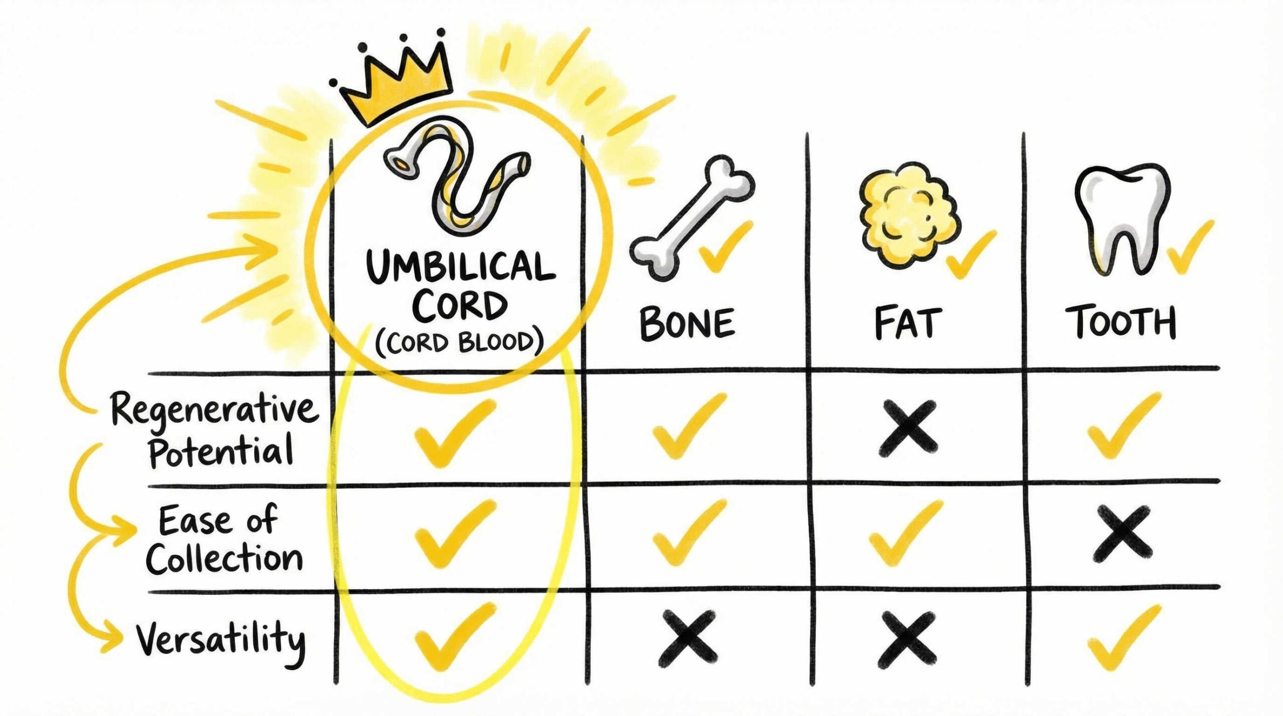 既存の幹細胞ソース（骨髄・脂肪・歯髄）との詳細比較